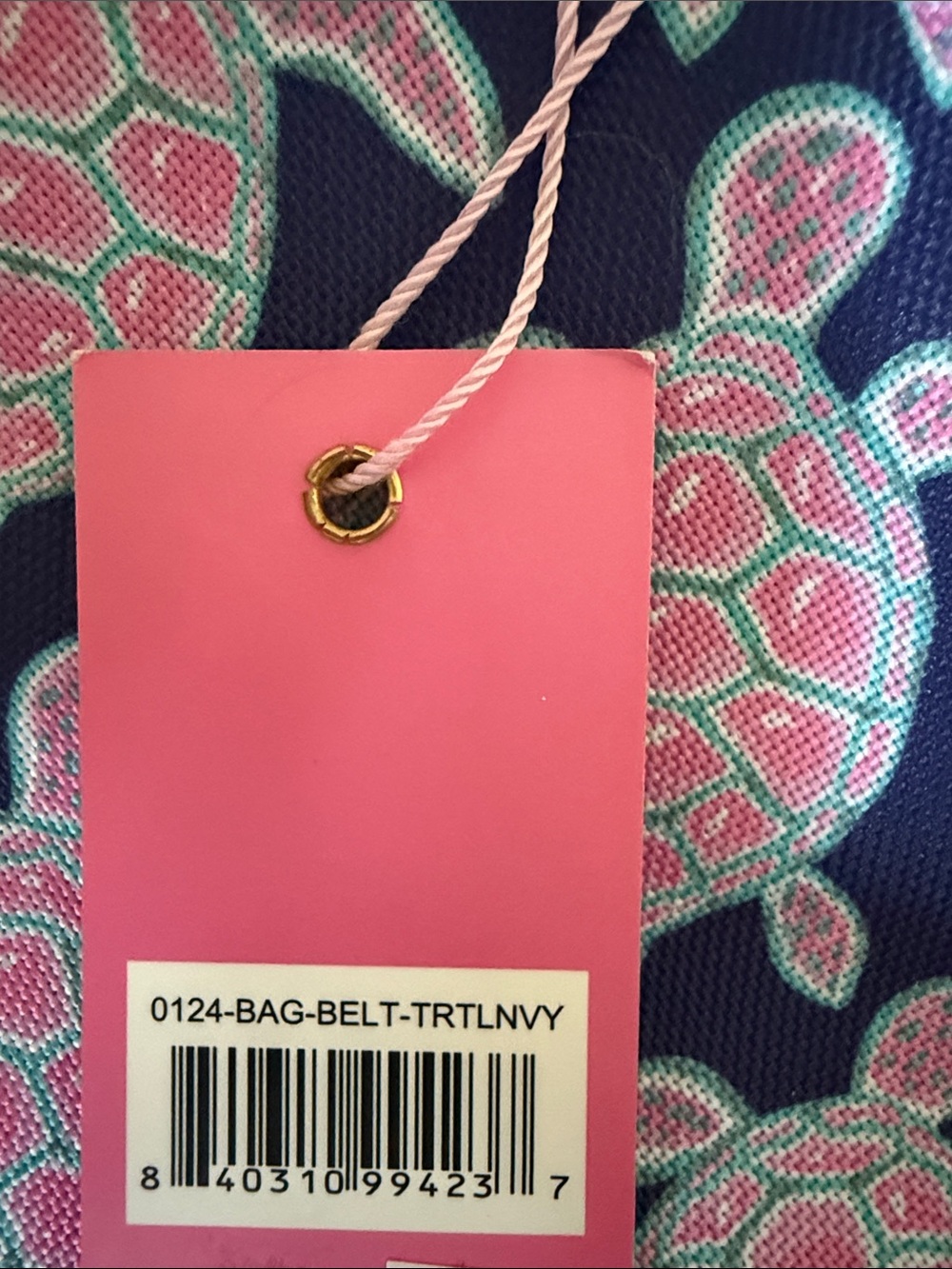 Simply Southern Navy Belt Bag with Pink Turtles and Gold Tone Hardware - Picture 2 of 7